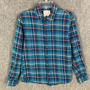 VSTR Flannel‎ Men's Small Plaid Blue 100% Cotton Adults Button Up S
